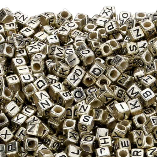 ZHIYUXI 1500pcs Acrylic Black Letter Beads - Gold Cube Friendship Bracelets Alphabet Beads for Crafts Jewelry Necklaces (6 x 6mm) - color: A# Black Letter Gold Beads