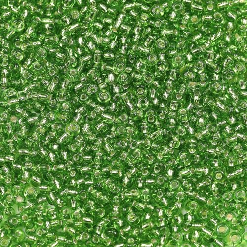 Bala&Fillic Green Sliver Lined Color Size 4mm Seed Beads About 1200pcs/100Grams in Bag, 6/0 Glass Craft Beads for Making Bracelet and Necklace (Sliver Lined Green) - color: Green, size: 4mm