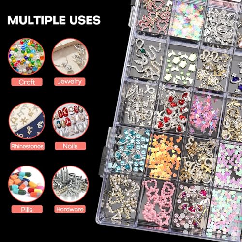 Noverlife 2 Pack 36 Grids Clear Plastic Organizer Box, Jewelry Craft Storage Container Bead Holder Nail Charm Organizer, Rock Collection Box for Fishing Tackles, Acrylic Earring Display Case for Girls - size: 36 Grids - 2 Packs
