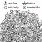 Cridoz Metal Spacer Beads for Making Bracelet, Necklace, Jewelry Making and Findings Accessories, 900Pcs, Silver - color: Silver2