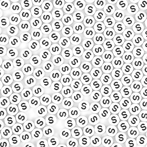 300Pcs Letter Beads S 4X7mm White Alphabet Beads Acrylic Round Shape Loose Beads for Name Bracelets Necklaces Key Chains DIY Jewelry Making (S) - color: Black, size: S