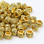 BronaGrand 100pcs Antique Gold Large Hole Spacer Beads Tibetan Alloy Column Barrel Beads with Nice Patterns Loose Charm Beads for European Charm Snake Chain Bracelet Jewelry Making - color: Gold