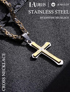 LOLIAS Black 14K Gold Plated 𝐂𝐫𝐨𝐬𝐬 𝐍𝐞𝐜𝐤𝐥𝐚𝐜𝐞 for Men Stainless Steel 𝐁𝐲𝐳𝐚𝐧𝐭𝐢𝐧𝐞 Chain With Cross Pendant Necklace 𝐌𝐞𝐧𝐬 𝐆𝐢𝐟𝐭 22-30Inch - color: Gold plated necklace with pendant, size: 22IN