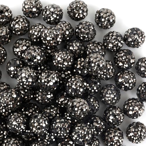 10mm Clay Rhinestone Beads for Bracelets, 100 Pcs Sparkle Crystal Beads for Jewelry Making, Glitter Round Shamballa Disco Ball Design for DIY Crafts Necklace Earrings Decoration (Hematite) - color: Hematite