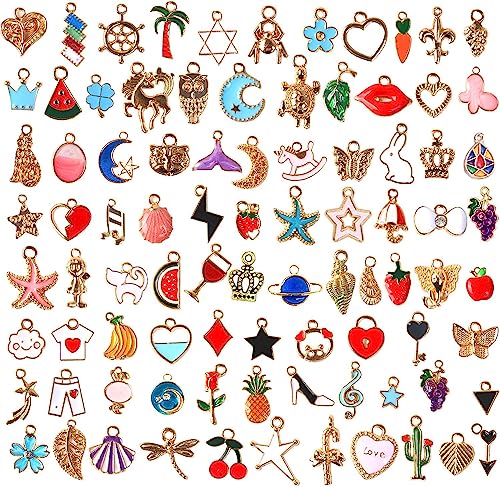 SANNIX 110pcs Assorted Gold Plated Enamel Pendants Necklace Bracelet Charms for Jewelry Making - style: Assorted Charms