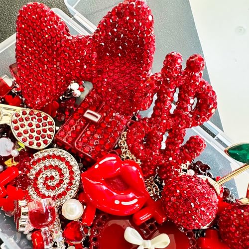 Red Junk Case Charms Kit, Junks Phone Cases With Rhinestone Accessories And Full Diamond Bow Bag Lollipop Cherry Dollar Sign Resin Kits With DIY Phones Decorations