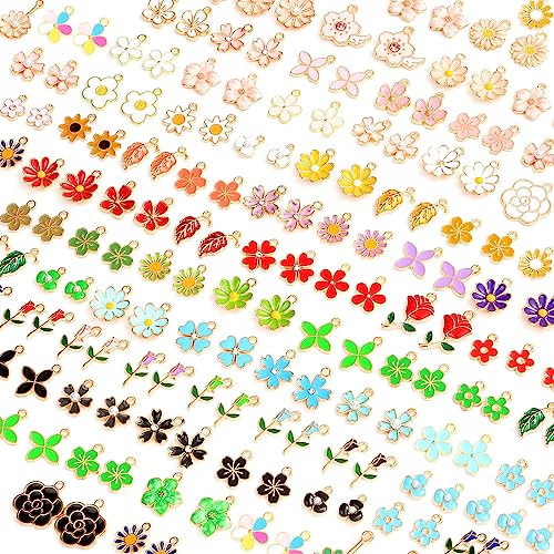 150 Pcs Flower Charms for Jewelry Making(75 Pairs), Assorted Wholesale Mixed Bulk Metal Earring Charms for DIY Necklace Bracelet Earring Jewelry Making and Crafting - color: Assorted Flower(in pairs)