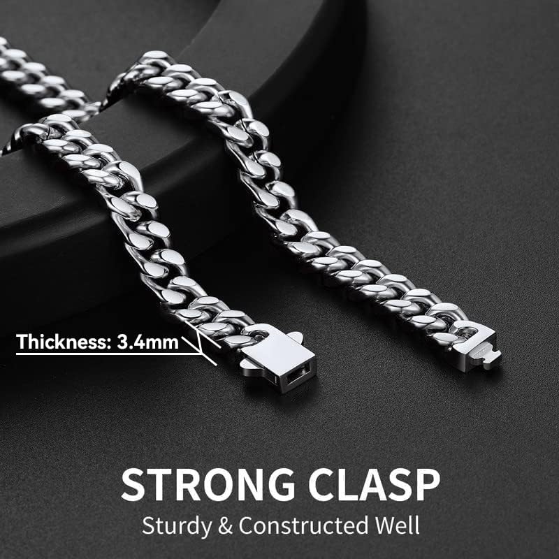 ChainsHouse Stainless Steel Mens Cuban Link Chain, Black/ 18K Gold Plated Miami Cuban Chain Necklace, 5mm/7mm/9mm/12mm/14mm Width, No Tarnish& Durable Hip Hop Mens Jewelry, 18"-30", Send Gift Box - color: a. 7mm width-steel, size: 26 inches