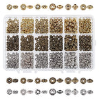 PH PandaHall 900pcs Metal Spacer Beads, 6 Style Tibetan Gear Bicone Flower Beads Alloy Jewelry Loose Beads for Bracelet Necklace Earring Jewelry Making(Antique Silver, Antique Bronze and Golden)