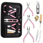 Jewelry Making Tool Set, 8-Piece with 3-Color Handles, Round Nose and Non-Serrated Pliers, Case for Beading and Wire Wrapping, Pink - color: Pink