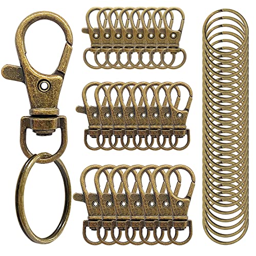 100PCS Swivel Snap Hooks with Key Rings, Premium Metal Swivel Lobster Claw Clasps Assorted Sizes (Large, Medium, Small) for Keychain Clip Lanyard, Jewelry Making, Crafts, Bronze - color: Bronze