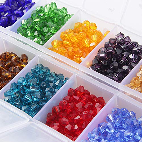 Bicone Crystal Beads Bulk Beaded Wholesale 4MM Beads Mix Lot of 1400pcs Faceted Crystal Glass Beads for Jewelry Making - color: 14 Colorfull Bicone Beads