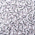 200+ Pieces 4x7mm Single Z Letter Beads for Jewelry Making, White Round Acrylic Bulk Alphabet (Black on White) - size: Single letter Z 200+ Pcs