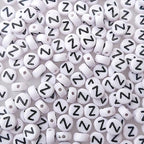 200+ Pieces 4x7mm Single Z Letter Beads for Jewelry Making, White Round Acrylic Bulk Alphabet (Black on White) - size: Single letter Z 200+ Pcs
