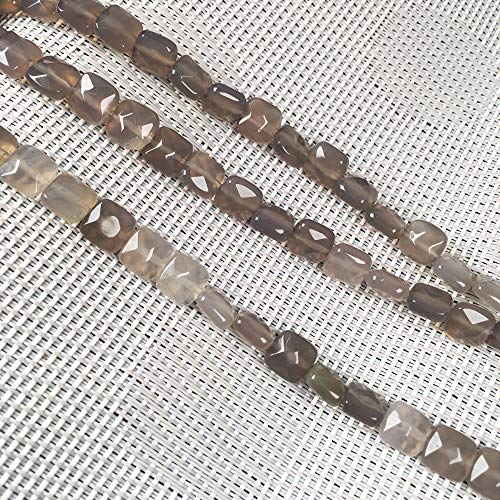 Natural Stone Beads Square Faceted Beading Grey Agate Stone Charms for Jewelry Making 2 Strands 7.9 inches - color: grey agate