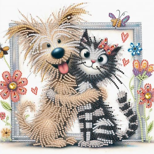 AiYuanzsh Cat and Dog Diamond Art Painting Kits for Adults, 5D Special Shape Diamond Art Kits for Beginners, Crystal Rhinestones Diamond Art Painting for Home Wall Decoration Gift 12×12 inch - color: Friend Cat and Dog