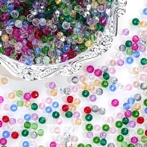 1000PCS 4mm Round Crystal Glass Beads Faceted Spacer Beads Bulk for Jewelry Making Bracelets Necklace Earring Pendants Craft (Mixed Colors) - color: Mixed colors, size: 4mm