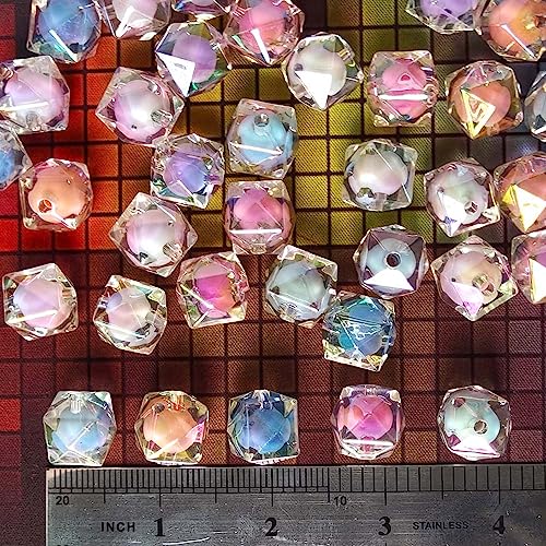 Mixed Lots Shiny AB Color Acrylic Faceted Cube Bead DIY Beading Hairband Bracelets Necklace Craft Embelishment (Mixed Colors-Cube) - color: Mixed Colors-Cube