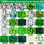 2050+Pcs St. Patricks Day Jewelry Making Kit – Irish Shamrock & Four Leaf Clover Charms Green Polymer Clay Heishi Acrylic Round Beads for DIY Bracelets Necklaces Earrings Craft - Party Favors & Gifts