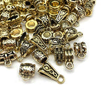 100g (About 125pcs) Antique Gold Bail Tube Spacer Bead Hanger Fit Charm European Bracelet Charms Pendant Bails for Jewelry Making and Crafting (M376) - color: Antique Gold