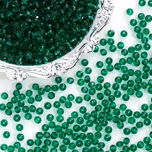 1000PCS 4mm Round Crystal Glass Beads Faceted Spacer Beads Bulk for Jewelry Making Bracelets Necklace Earring Pendants Craft (Emerald) - color: Emerald, size: 4mm