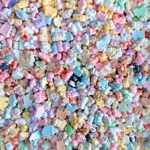 100 Pcs Pastel Animals Slime Charms Set, Bulk Cat Dog Bunny Chicken Mixed Resin Charms Set Ornament for Crafts Scrapbooking Embellishments,1X1.5CM (C)
