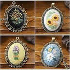 ZOCONE 4 Packs Embroidery Necklace Kits, Embroidery Pendant Kit Mini Cross Stitch Kit with Hoop, Necklace, Pendant, Stamped Pattern Cloth, Instructions, etc., Embroidery Kits for Adults - color: 4 Packs-C