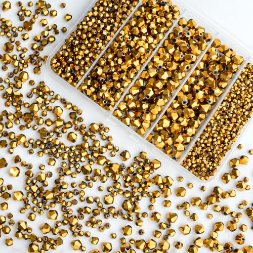 1550PCS Bicone Crystal Glass Beads Set for Jewelry Making, 3mm 4mm 6mm 8mm Sparkling Faceted Beads Sorted by Size for Bracelets, Necklaces, Suncatchers & DIY Crafts(Coffee Gold) - color: Coffee Gold, size: 3/4/6/8MM 1550Pcs