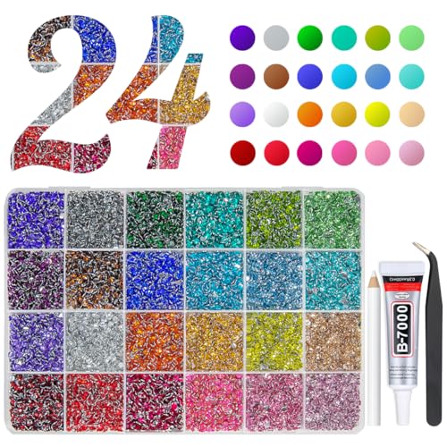 qiipii 24000PCS 24 Color 3mm Crystal Resin Rhinestones Flatback SS10 Colorful Rainbow Stones Gems Diamonds for Nails Face Eyes Makeup Tumblers Bottles DIY Crafts Bedazzling Crafting Clothes Shoes - color: Crystal Rhinestones, size: 3mm