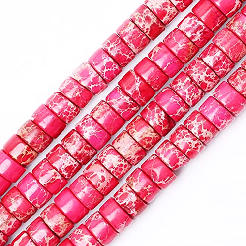 Natural Stone Heishi Beads for Necklace Making, 4 mm x 6 mm Small Flat Round Stone Loose Heishi Disc Gemstone Beads for Jewelry Making Craft Bracelet Earrings Necklace - Rose Imperial Jasper - color: Rose Imperial Jasper, size: 4mm X 6mm
