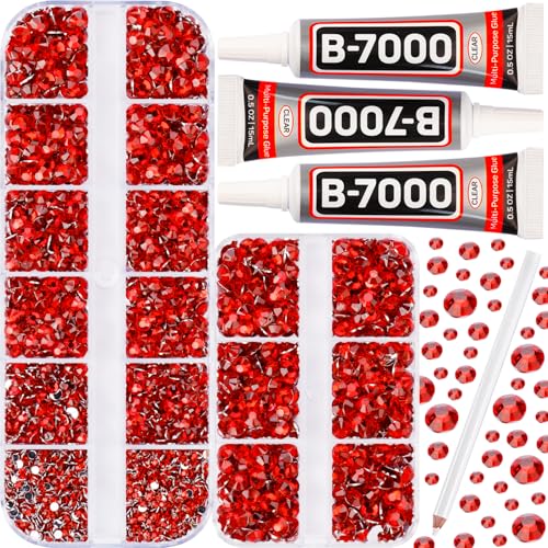 b7000 Gem Glue with 7500Pcs Red Rhinestones for Crafts Clothes Clothing Fabric, Flatback Crystals Rinstonestone for Shoes Crafting Tumblers Cups, Shiny Flat Back Bedazzler Diamonds kit 2-5mm - color: Red 2-5mm, size: Small Pack + 3pcs Glue