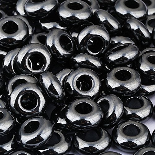 TUMBEELLUWA Natural Gemstone Beads for Jewelry Making, Rondelle Large Hole Loose Beads Pack of 15,Hematite(8x14 mm) - color: Grey