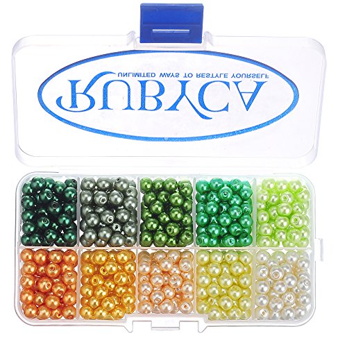 RUBYCA Czech Satin Luster Glass Pearl Round Beads for Jewelry Making, 8mm, Mix Colors, Organizer Box - color: Pearl Luster Mixed Colors #4, size: 8mm