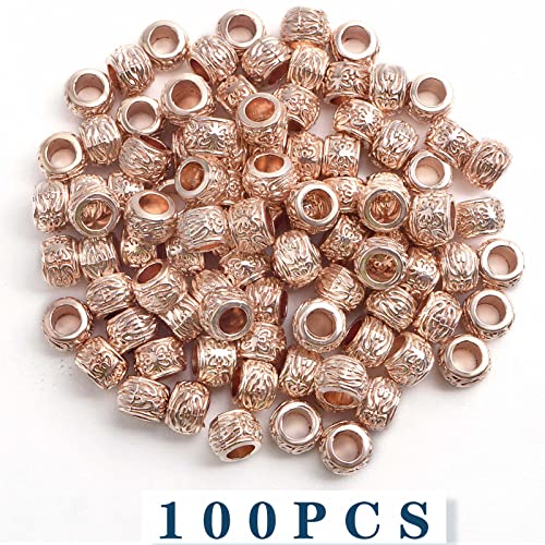 100pcs Rose Golden Rondelle Spacer Beads Alloy Large Hole Beads Tube Column Loose Spacer Beads Craft Supplies for DIY European Bracelet Necklace Jewelry Making - color: Rose Golden