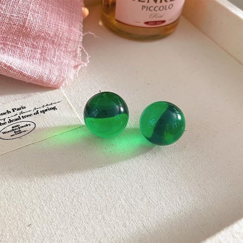 20mm Colorful Round Bead Stud Earrings Resin Transparent Bright Limpid Chuncy Bead Earrings for Women - color: Green
