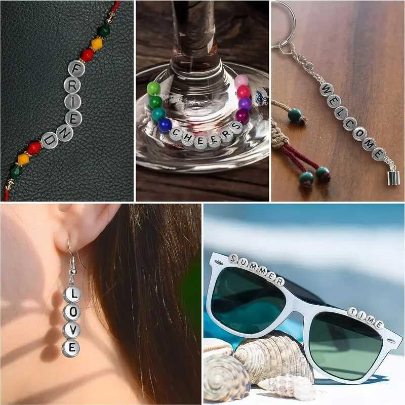 Song Xi 1200pcs Silver Letter Beads for Bracelets, 4x7mm Black Alphabet Beads Friendship Bracelets Jewelry Making Kit for Christmas Gifts - color: 1200pcs white rose gold letter