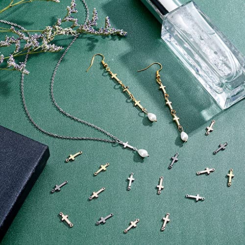 PH PandaHall 40pcs Cross Pendant Links 18K Gold Plated Cross Charms Double Loop Cross Links Brass Center Pendants for Easter Eid Mubarak Ramadan Decoration Prayer Necklace Jewelry Making 13.5x5mm