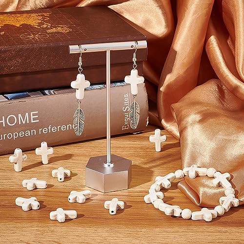 SUNNYCLUE 1 Box About 40Pcs Cross Beads White Synthetic Turquoise Beads Bulk Easter Pocket Crosses in Bulk Mini Cross Charm Crucifix Spacers for Jewelry Making Beading Kit DIY Bracelet Supplies - color: 40pcs 15x20mm White Cross Beads