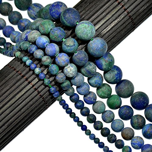 AD Beads Beautiful Natural Matte Gemstone Round Spacer Loose Beads 4-12mm (6mm, 04 Matte Lapis Chrysocolla) - color: 04 Matte Lapis Chrysocolla, size: 6mm