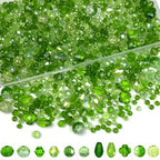 1000pcs Green Beads, Glass Beads for Jewelry Making, Green Assorted Crystal Faceted Bicone Teardrop Crackle Clover Loose Shiny Beads for Earring, Necklace, Bracelet, Plant Crafts DIY, Home Decor