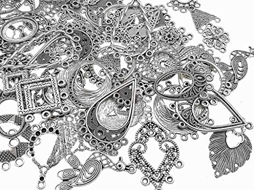 Filigree Chandelier Earring Loops Connectors Eardrop Necklace Linker Dangling Charm Pendant Connector for DIY Jewelry Making Accessaries(30pairs,Antique Silver Tone)