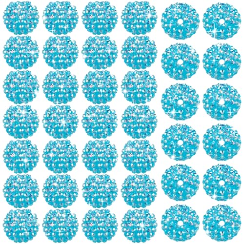 40 Pcs 20 mm Rhinestone Beads Bulk Crystal Round Disco Ball Chunky Bubblegum Beads for Pens Bracelets Charms Craft European Style Jewelry Making Supplies Christmas(Blue) - color: Blue