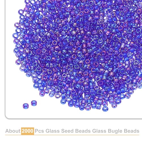 uxcell 2000 Pcs Glass Seed Beads Bulk, 1.5mm Mini Glass Bugle Beads for DIY Earrings, Necklaces, Bracelets, Jewelry Making, Dark Blue - color: Dark Blue, size: 1.5mm