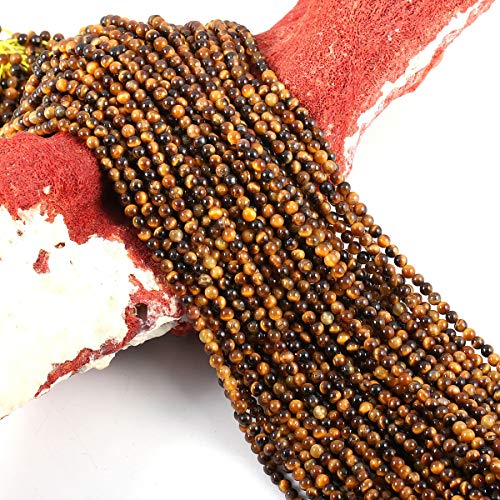 Natural Tiger Eye Stone Gemstone Round Stone Beads for Jewelry Making DIY Bracelet Necklace (3mm) 2 Strands - color: Tiger Eye Stone, size: 3mm