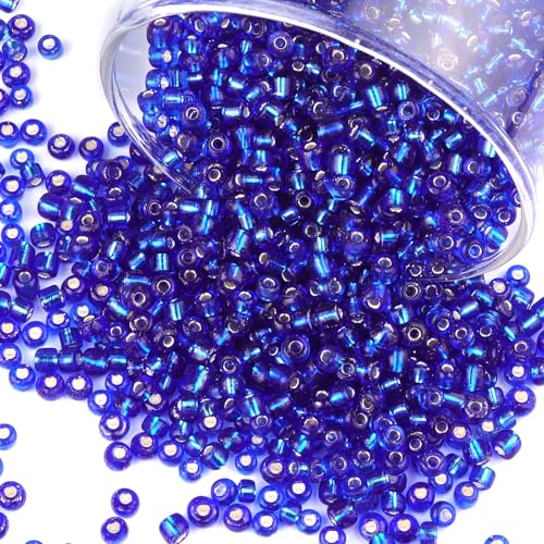 2100 Pcs Size 6/0 Glass Seed Beads, 4 mm Sapphire Small Mini Spacer Loose Pony Beads for Jewelry Making and DIY Crafts - color: Sapphire, size: Large