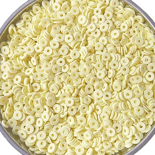 3000Pcs Flat Round Polymer Beads Vinyl Heishi Beads for Jewelry Making Women Necklace Bracelet Earrings(02-Light Yellow) - color: 02-Light Yellow