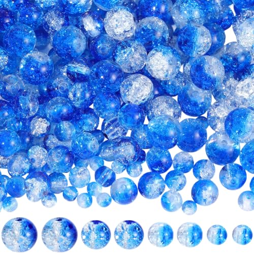 1 Box 450PCS 4/6/8/10MM Blue Crackle Beads with Holes Round Glass Crack Smooth Small Painted Ocean Spacer Loose Bead Bulk for Jewelry Making Necklace Bracelet Earrings DIY Craft Supply - color: Blue