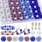 AIPRIDY Jewelry Making Beads Set, 300 PCS 10mm Rhinestone Clay Beads, 8mm Mixed Color Spacer Beads with Pearl and Floral Beads for DIY Jewelry Making (White + Purple + Blue) - color: White + Purple + Blue