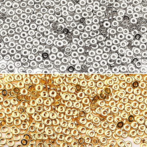 1500pcs 6mm Flat Round Spacer Beads Disc Loose Jewelry Making Beads for DIY Bracelet Necklace Earring Craft Supplies, Gold & Silver - color: Silver & Gold