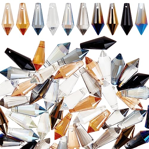 AHANDMAKER 60 Pcs Glass Icicle Prism Pendants, 10 Colors Electroplated Crystal Chandelier Glass Beads 20mm Top Drilled Drop Spacer Beads for DIY Craft Jewelry Necklace Bracelet Earring Making - color: 10 Colors Icicle Prism